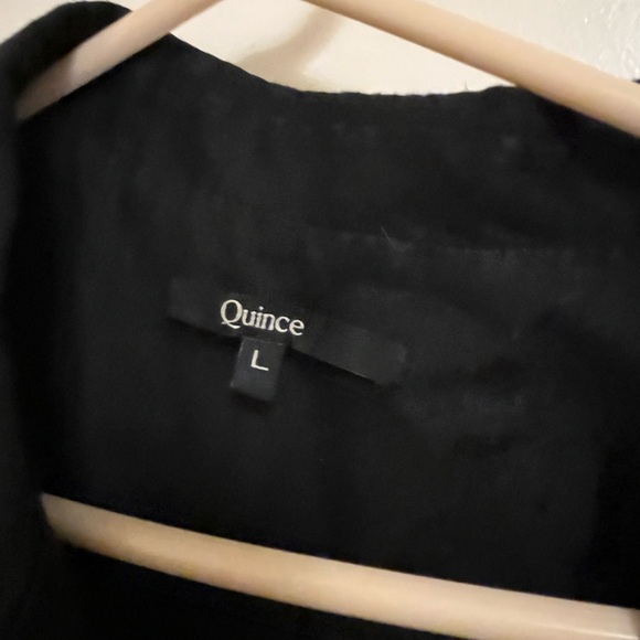 Quince Women's Black Linen Button Front Dress sz L Midi A-Line Short Sleeve PO - Picture 2 of 3